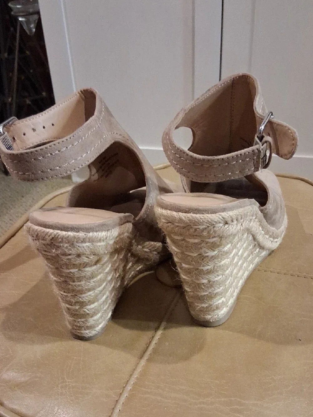 Merona Taupe Suede Open-Toe Ankle Strap Espadrille Wedges